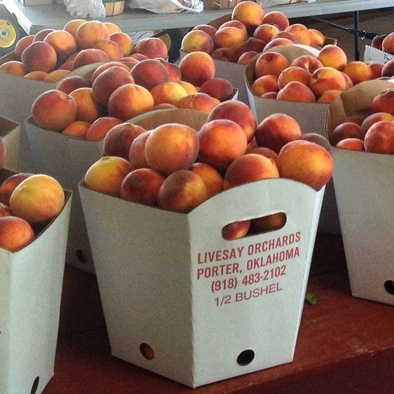 Enjoy our locally grown, farm fresh peaches from Livesay Orchards in Porter, OK.